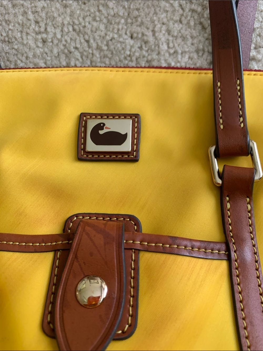 Dooney & Bourke Yellow Tote with Brown Leather Trim and Straps - Picture 2 of 7